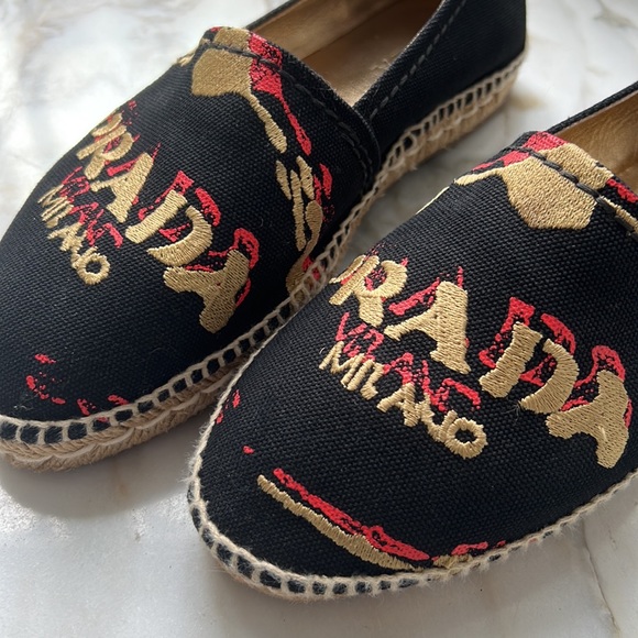 Prada espadrilles with logo hand-stitched, Prada logo flats shoes women 9 1/2 - Picture 7 of 7